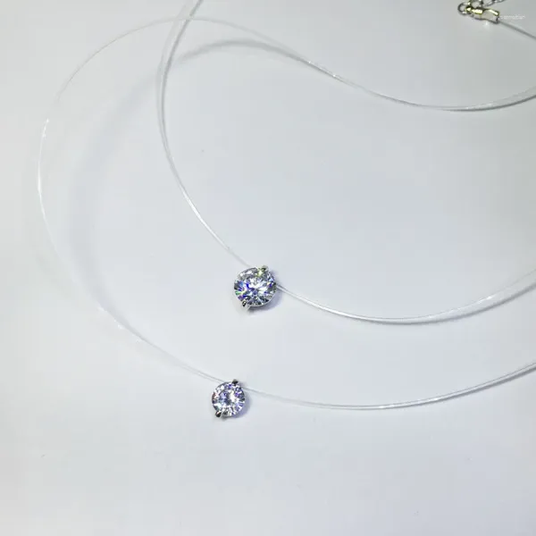 Ожерелья с подвесками, ожерелье с невидимой цепочкой, женское прозрачное колье с леской, 6/8 мм, со стразами для девочек, модные украшения