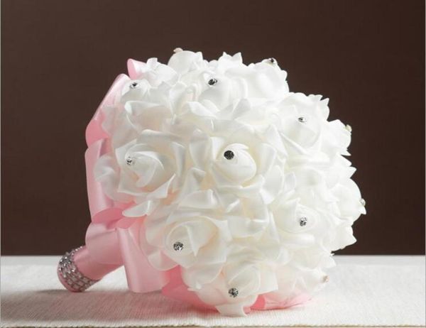 Personalizado novo buquê de noiva de casamento fita pu rosas artificiais flores cristais casamentos buquês de dama de honra festa flores bola7577740