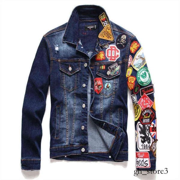Evisus 2023 jaquetas de marca masculina moda casual fino rasgado emblema jean rua hip hop punk azul denim casacos dsquare d2 dsqs evisulies jaqueta 925