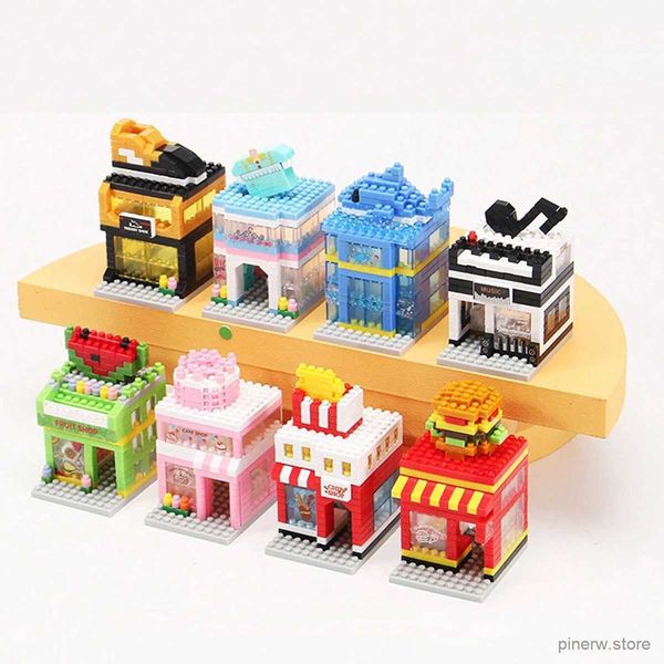 Blocks House Building Blocks Mini City Street View Negozio di abbigliamento Acquario Modello 3D Architettura Mattoni Assemblaggio di bambini Giocattolo Regalo di Natale