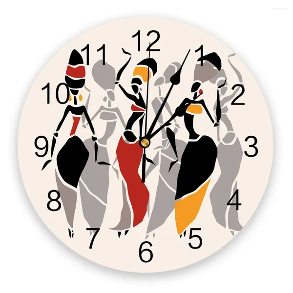 Wanduhren Afrikanische Frau Tanzen Runde Uhr Acryl Hängen Stille Zeit Home Interior Decor Schlafzimmer Wohnzimmer Büro Dekoration