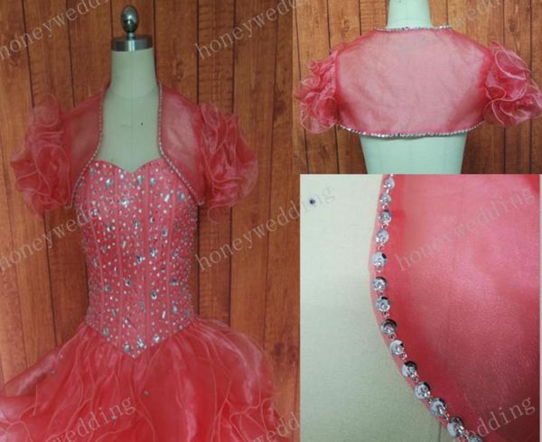 Nach Maß ColourSize Rüschen Kurzarm Organza Schal Hochzeitskleid Seersucker Achselzucken Bolero Mantel Wickeljacke Quinceanera Kleid1972767