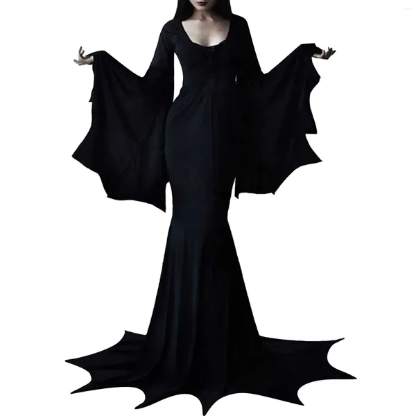 Casual Dresses Gothic-Kleid für Frauen, kalte Schulter, Fledermausärmel, schlankmachend, Vintage, lang, Halloween-Kostüm, Tunika, Karneval, Leistung