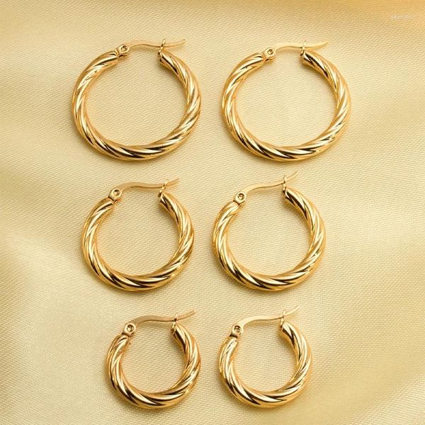 Серьги-кольца, 3 пары, винтажные витые серьги для женщин, позолоченные, из нержавеющей стали, с пряжкой для ушей, штабелируемые круглые обручи, вечерние украшения