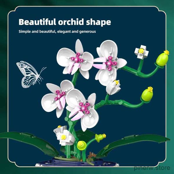 Blocks 574PCS Stadt Mini Orchidee Topfpflanzen Bausteine Freunde Simulation Blume Orchidee Ziegel Haus Dekoration Spielzeug Für Kind Geschenk