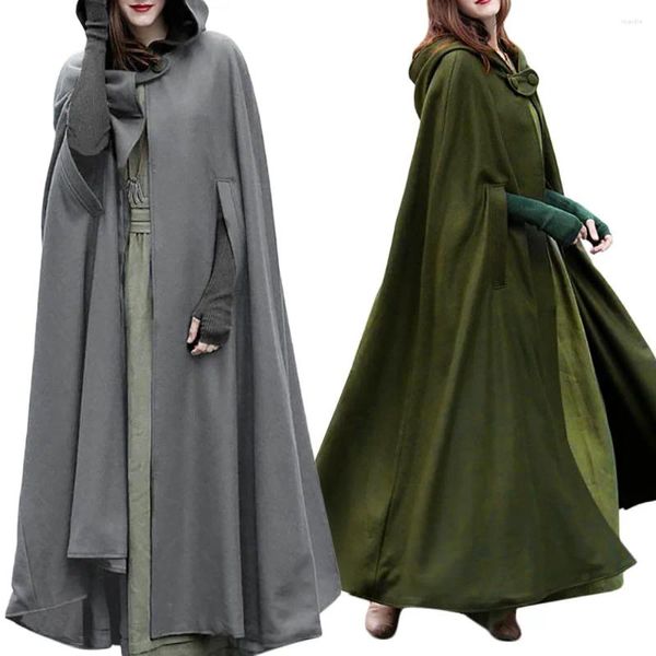 Casacos femininos capa de inverno com capuz trench coat mulheres gótico capa aberta frente cardigan jaqueta poncho plus