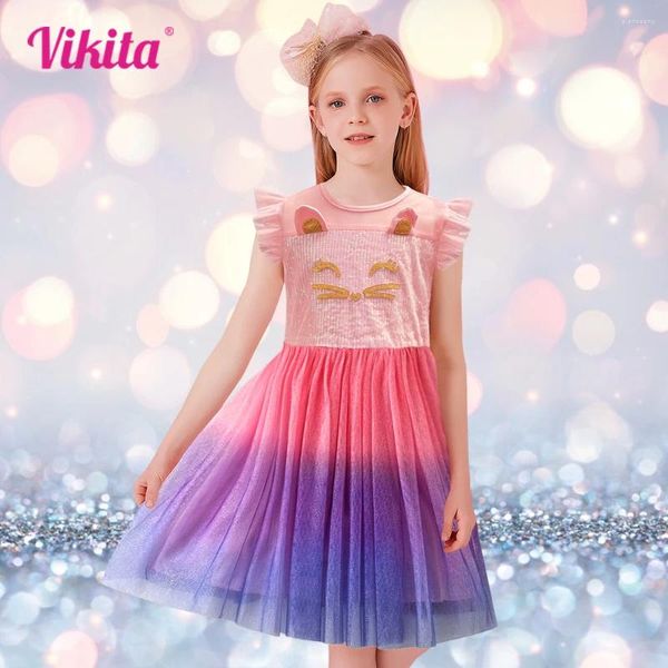 Vestidos de menina vikita verão crianças vestido para meninas crianças festa de aniversário de casamento dos desenhos animados da criança roupas casuais cor clara