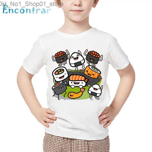 T-shirt Ragazzi e ragazze Sushi Party Stampa T-shirt Baby Cartoon Divertente T-shirt Bambini Estate Manica corta Bianco TopsoHKP5561 Q240218