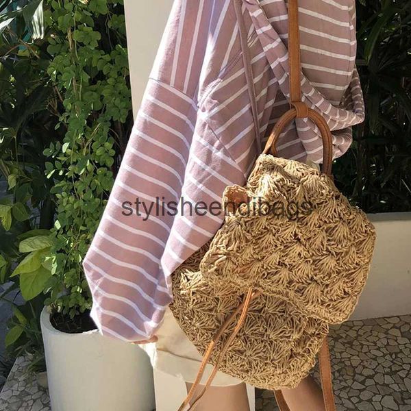 Стильный рюкзак, повседневные полые соломенные рюкзаки для женщин, плетеные тканые рюкзаки, летняя пляжная сумка из ротанга, сумки Vinatge Travel Bali для женщин 2021H24219