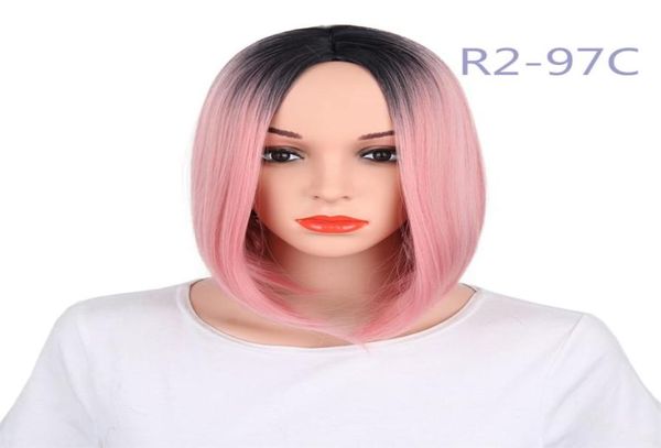 Synthetic Wigs Natural Hairline Fashionable Straight Bob Heat Resistant Fiber Hair Ombre Two Tone 13 inches6389880