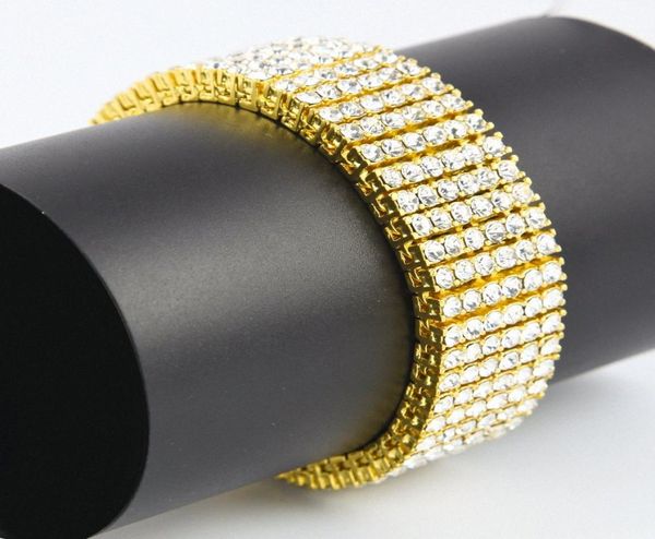 Moda masculina 6 fileiras ouro preto prata gelado hip hop pulseira simulado diamantes bling jóias alta promoção er9q5904819