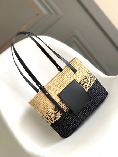 Bolsa de ombro feminina designer de luxo gradiente fibra de coco e couro de vaca cesta quadrada feita à mão com pulseira de couro de vaca requintada tamanho 30 * 21 * 11cm