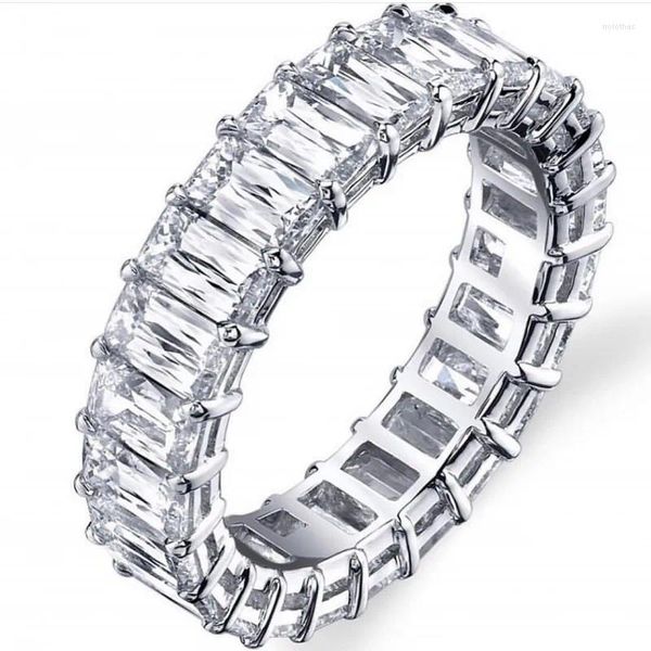 Кольца кластера из стерлингового серебра 925 пробы с полным квадратным камнем, коктейльное обручальное обручальное кольцо для женщин и мужчин, ювелирные изделия оптом