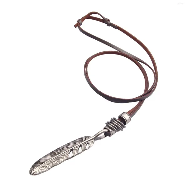 Colares pendentes Men Colar Colar PU Capinho de couro Feather Ajuste Ajuste Acessório Acessório Hip Hop Bola Tie para férias de viagem