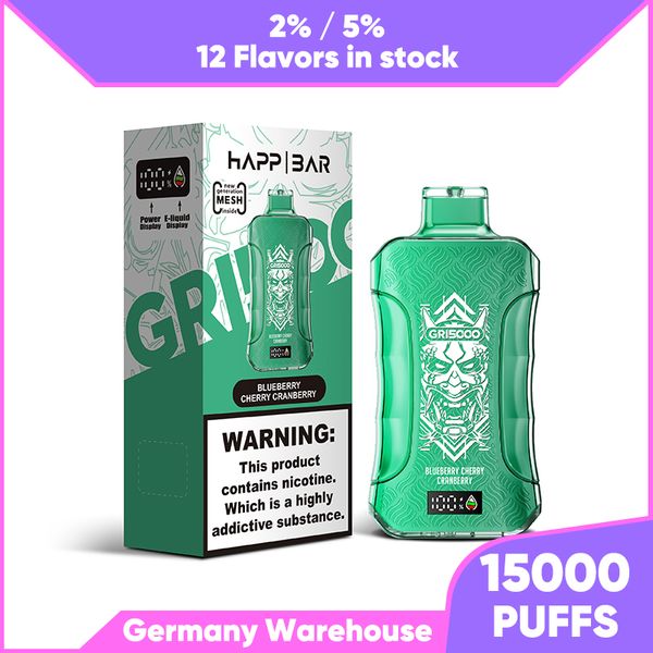 Original Happ Bar Puff 15000 Einweg 15k Puffs E-Zigaretten Mesh Coil 20ml Einwegartikel Vapes Pen Crystal 15000 2% 5% wiederaufladbar 650mAh Bildschirmanzeige