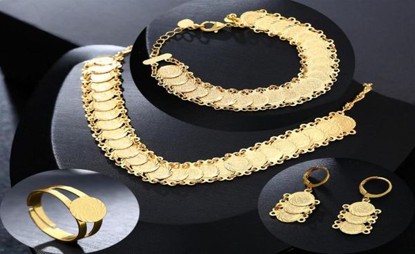 Nuovi set di gioielli classici con monete arabe Collana color oro Bracciale Orecchini Anello Accessori per monete musulmane mediorientali239c7812127