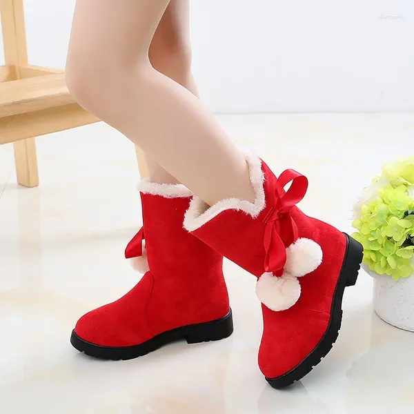 Botas crianças moda neve para crianças meninas pelúcia mais veludo engrossar quente rosa vermelho preto 5 6 7 8 9 10 12 13 14 anos de idade