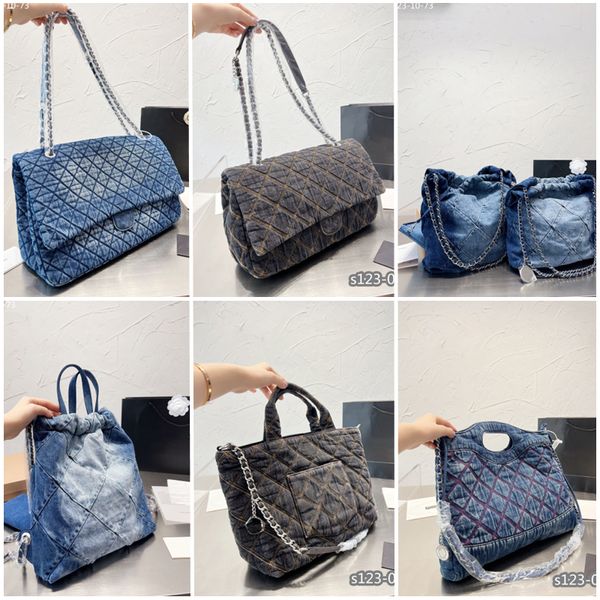 Luxurys Designer Bag Flap Bag Vintage Bolsa Bolsa Preto Escuro Azul Denim Prata Corrente De Ombro Designers Mulheres Bolsas De Ombro Moda Check Tote Bag Top