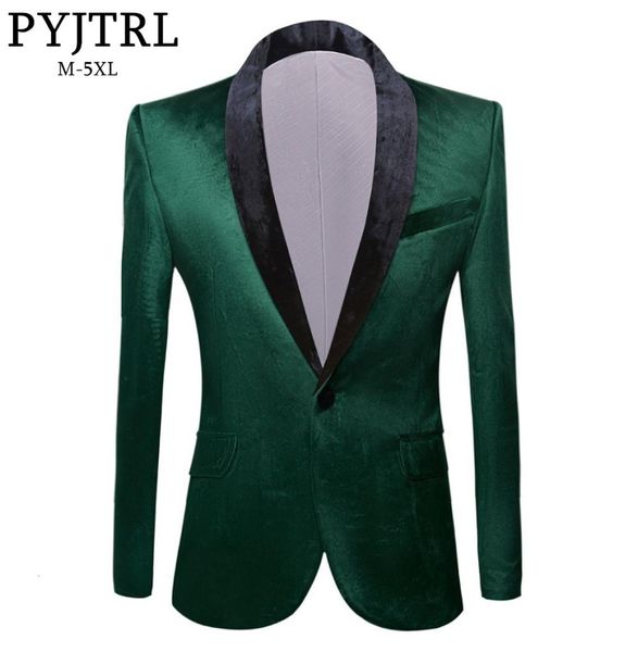 PYJTRL Uomo039s Verde Viola Rosa Blu Oro Rosso Nero Velluto Moda Giacca da matrimonio Sposo Cantante di scena Prom Slim Fit Blazer2876152