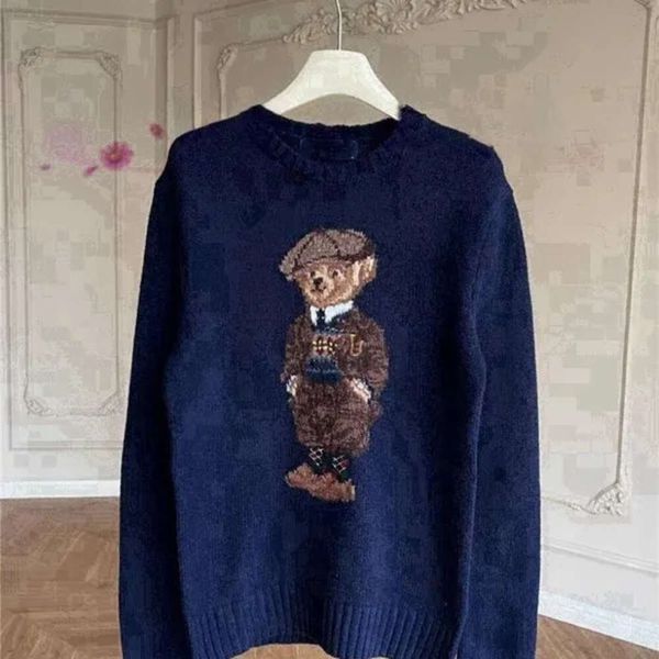 Ralphs Designer Sweater Laurens Quality Womens Little Bear Sweater Outono / Inverno Rede Red Bear Top Clássico Gola Redonda Mistura de Lã Camisa de Malha Street Wear Z55P