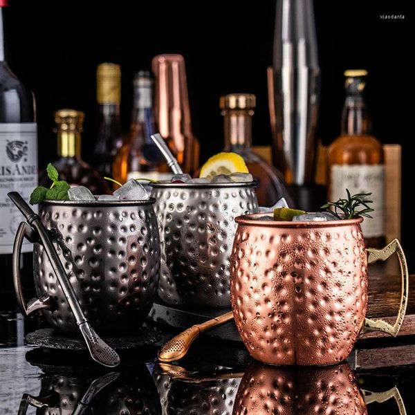 Weingläser, 530 ml, Moscow Mule, Kupferbecher, Metallbecher, Tasse, Edelstahl, gehämmert, plattiert, Trommeltyp, Bier, Kaffee