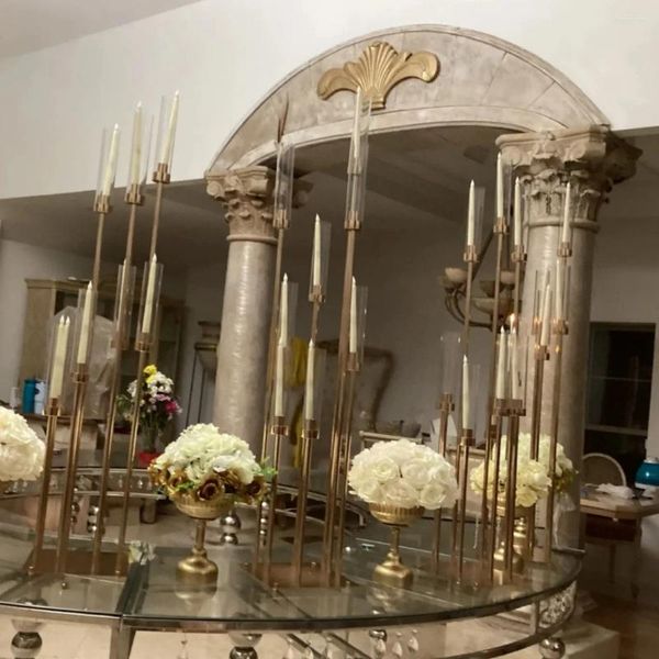 Decorazione per feste Candelabro a 8 bracci Candeliere in argento dorato Portacandele per matrimonio