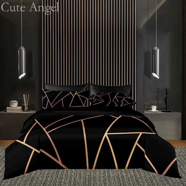 Set di biancheria da letto Copripiumino con motivo Gold Line 220x240 Copripiumino da letto nero stile minimal Twin / Queen / King Size (senza custodia) T240218