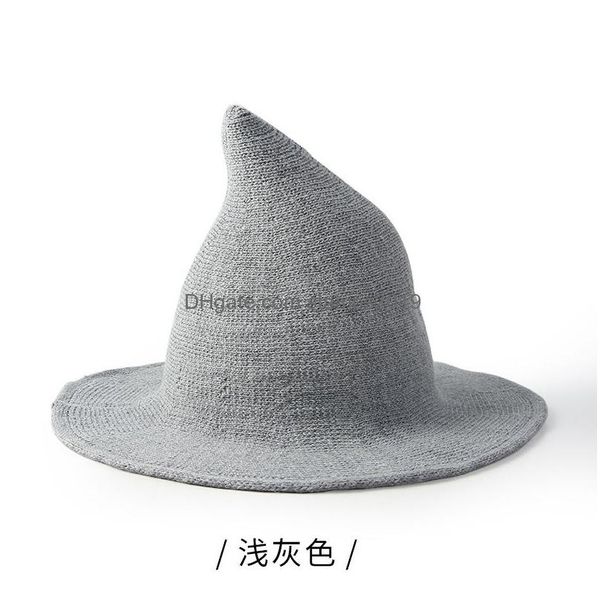 Chapéus de festa Halloween Cosplay Chapéu de Bruxa Cor Sólida Aba Larga Wizard Pointy Bucket Cap Inverno Quente Falso Lã Malha Masquerade Drop DHPNH