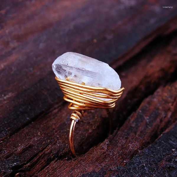 Кольца кластера, натуральный прозрачный кристаллический кварц, кольцо, необработанная палочка, медная проволока, шпагат, регулируемый точечный камень ручной работы, колдовство, женские украшения