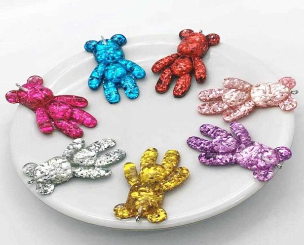 7 pz 3451mm Carino Parte Posteriore Piana Della Resina Cabochon Glitter Piccoli Orsetti Pendenti di Fascini Per La Decorazione FAI DA TE Orecchino Portachiavi Accessori A03947798