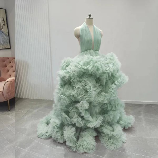 Kadın Tül Robe Hamile Elbise Elbise Posshoot Puffy Ruffles Gelin iç çamaşırı Bathgown Illusion Düğün Eşarp