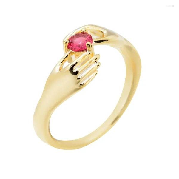 Cluster-Ringe, süßer romantischer goldener Hand-Mode-Klassiker-Ring mit rotem Zirkon, Geschenk für Frauen/Mädchen J Z-017