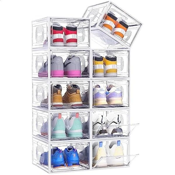ARSTPEOE, 10 упаковок органайзеров для обуви с магнитными коробками на передней дверце, штабелируемые кроссовки из прозрачного пластика 240130