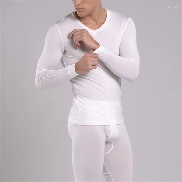 Intimo termico da uomo in Lycra elasticizzato con scollo a V e abito aderente sul fondo Abiti autunnali modali Set sottile in due pezzi