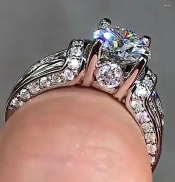 Küme halkaları katı 14k beyaz altın kadın erkekler düğün partisi yıldönümü nişan yüzüğü 1 2 3 4 5 yuvarlak moissanit elmas moda
