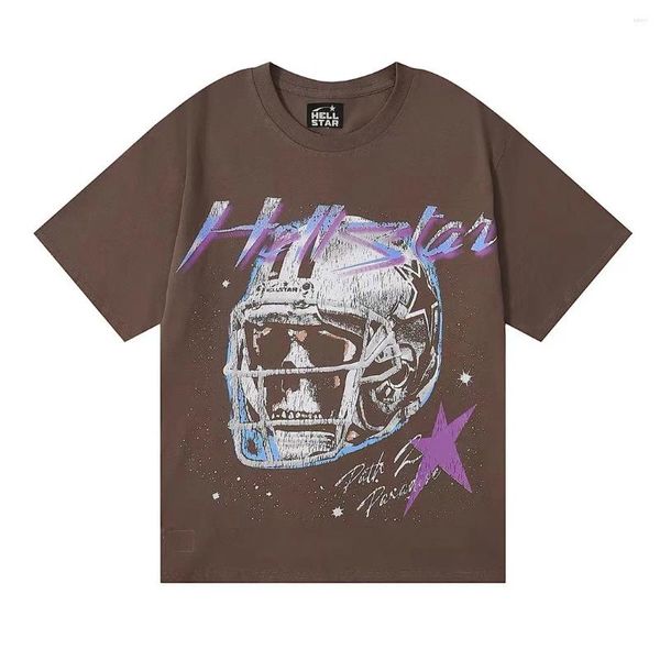 Magliette da uomo Hellstar 2024 stile retrò americano traspirante rosa stampato modello grande design di alta qualità High Street a maniche corte