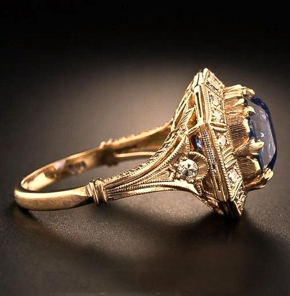 Anello con diamante principessa topazio blu con anello di fidanzamento in oro giallo 18 carati per anello di gioielli regalo da donna6214626