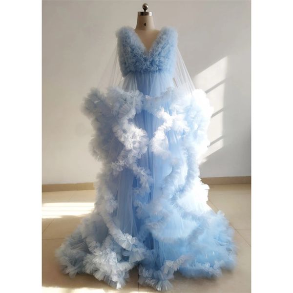 Abito per servizio fotografico azzurro/azzurro pallido/Abito premaman in tulle con volant Abito per baby shower//Colore/Taglie personalizzate