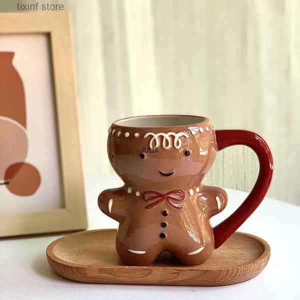 Tumblers 300ml Zencefilli Kurabiye Adam Noel Kupa 3d Gingerbread Man Seramik Sub Süt Kahve Su Kupası Kupa Hediye T240218