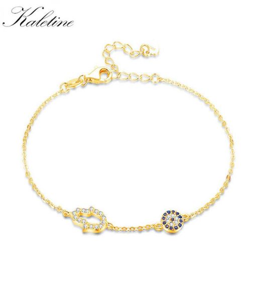 Kaletine 925 prata esterlina link corrente pulseiras para mulheres hamsa mão mau olhado charme pulseira turco rosa ouro jóias8864469