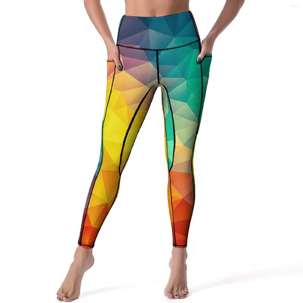 Calças ativas multi geometria abstrata yoga mulheres cubizm pintura leggings cintura alta vintage legging elástico personalizado ginásio