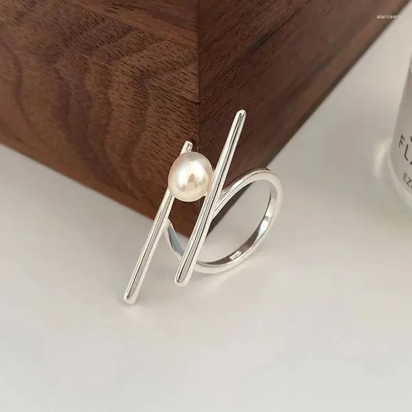 Anelli a grappolo Anello in argento sterling 925 con perla unica per gioielli da donna Regalo di compleanno per feste allergiche fatto a mano vintage con dito aperto