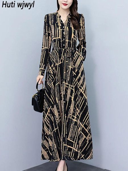 Повседневные платья, женское шелковое длинное платье в полоску с принтом, 2024, корейское винтажное роскошное вечернее платье на осень-зиму, элегантное облегающее платье, Vestidos