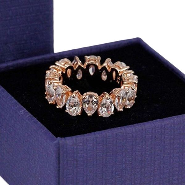 Swarovskis anéis designer feminino qualidade original banda anéis de cristal família simples amor em forma de pêra corte gota de água anel romântico brilhando coração