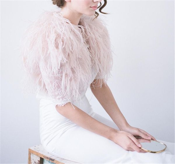 100 Blush Pink Piuma di struzzo BOLERO DA SPOSA Giacca in pelliccia per signora Donna Abito da sera Abito da sposa Damigella d'onore Scialli avvolgenti in pelliccia MX196338736