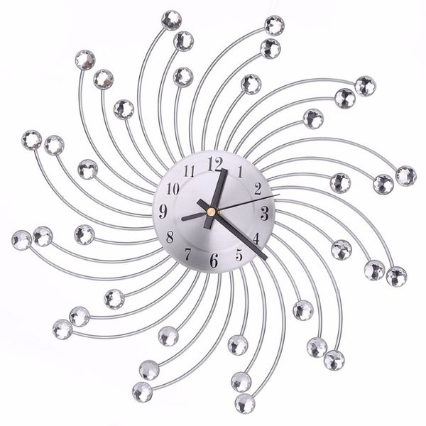 Orologio da parete in metallo con fiori di diamanti 3D di alta qualità Orologio da parete abbagliante silenzioso in stile europeo per soggiorno Home Office Decor C42322H