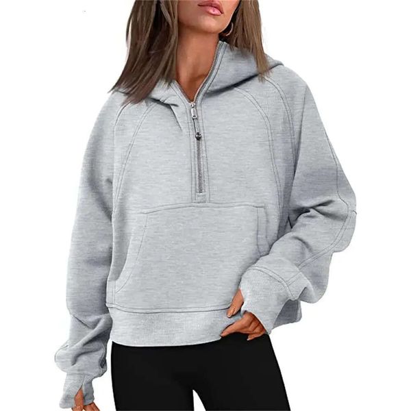 Lu outono inverno yoga terno mergulho com capuz meia zip feminino camisola esportiva solta ginásio jaqueta de fitness curto casaco de pelúcia moletom