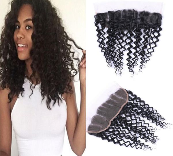 Encaracolado 13x4 orelha a orelha fonte de renda completa com cabelo de bebê barato virgem peruano remy cabelo humano renda fechamento frontal nós branqueados 8098169