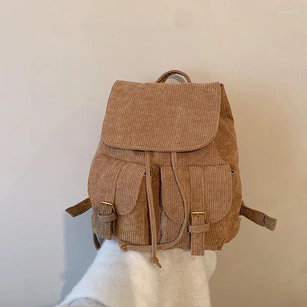 Schultaschen Multi Pocket Frauen Rucksack Cord Rucksäcke für Teenager Mädchen Tasche Kordelzug Rucksack Reise Schulter
