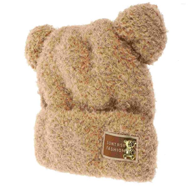 Berets Plush Bear Ears Animal Hats Wool Cap Camiseta Para Mujer Womens Beanie Acrílico para Mulher